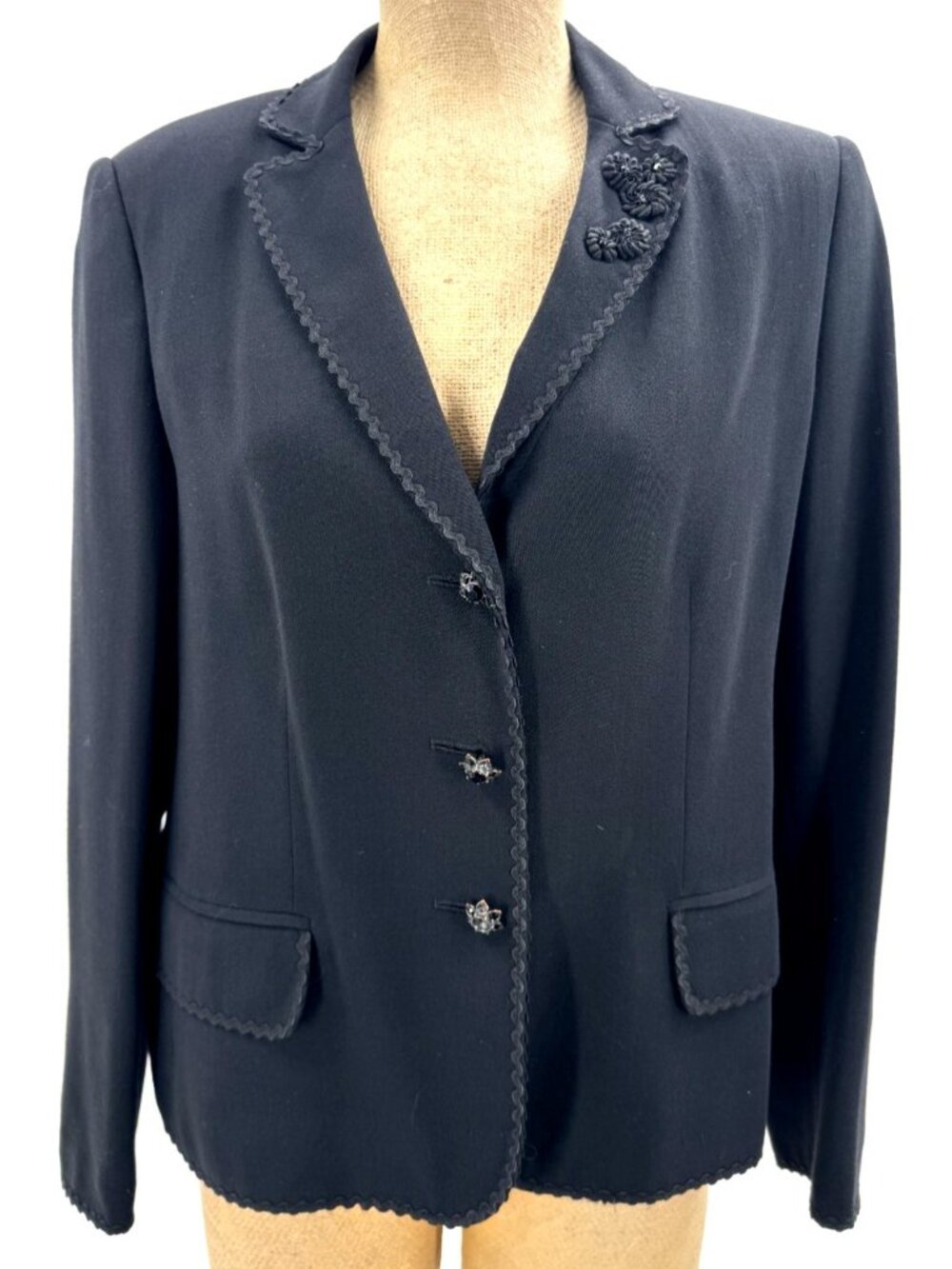 Vintage Moschino Cheap and Chic Black Wool Blend Blazer Embroidered Studs Sz 14